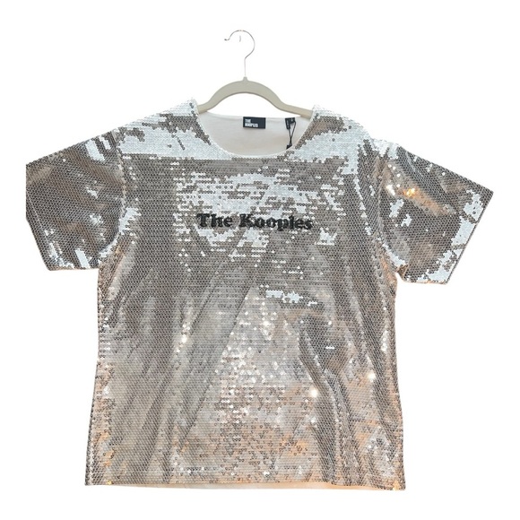 THE KOOPLES Silver sequined t-shirt, Size Large NWT short sleeve crew neck - Picture 14 of 14